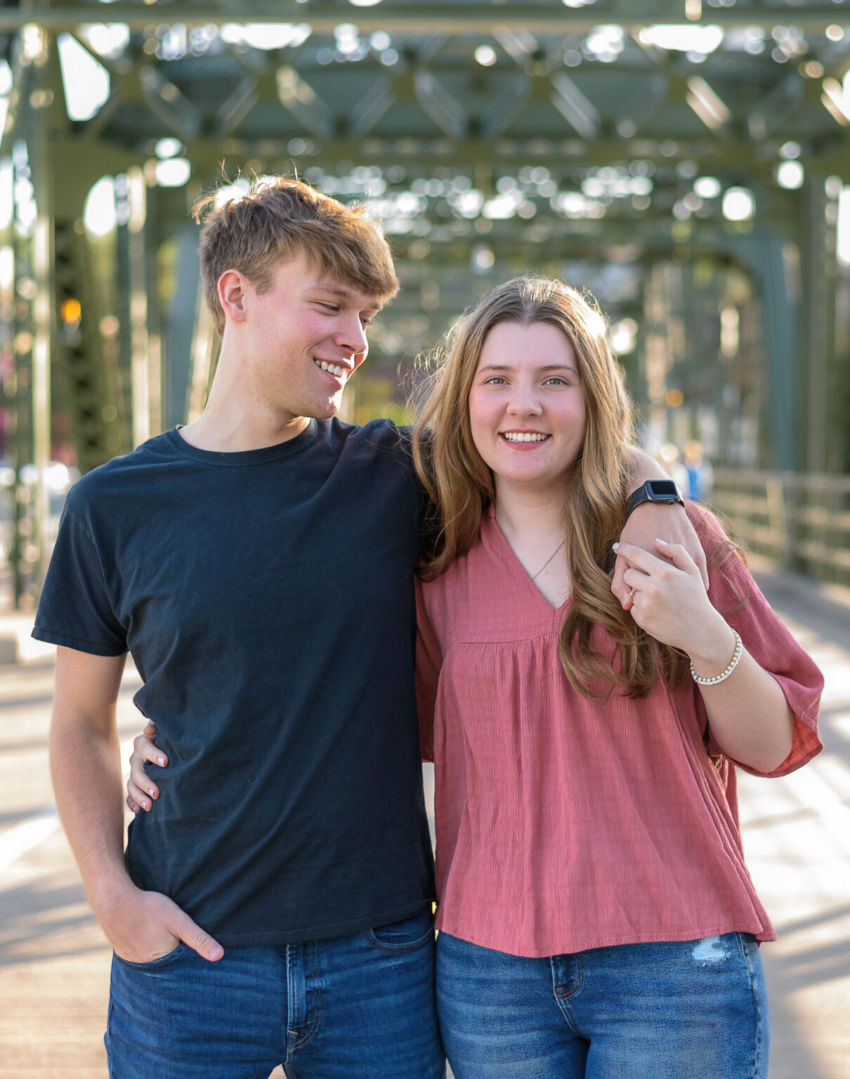 Engagement portrait session of Plymouth, MN couple at Stillwater Lift Bridge.