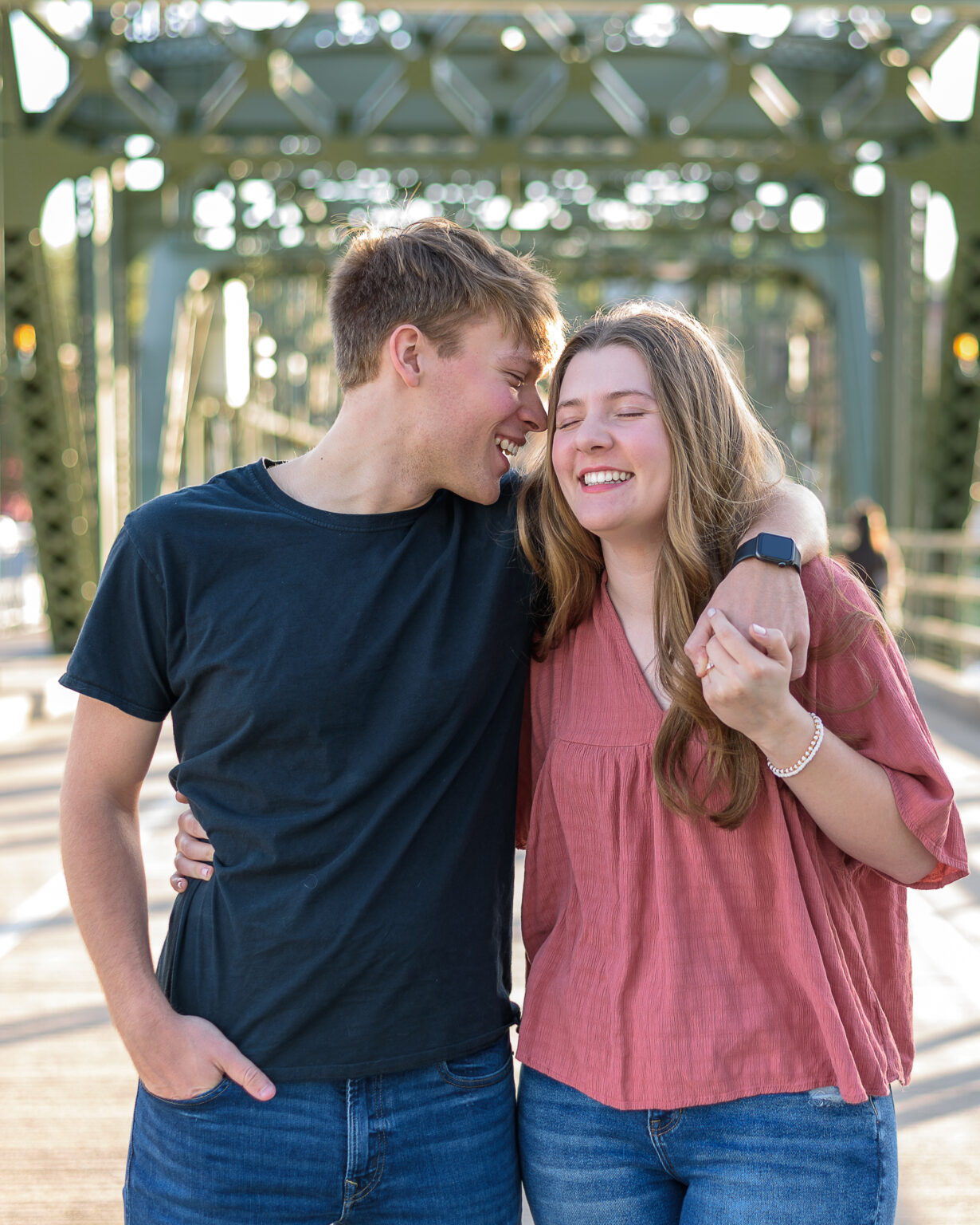 Engagement portrait session of Plymouth, MN couple at Stillwater Lift Bridge.