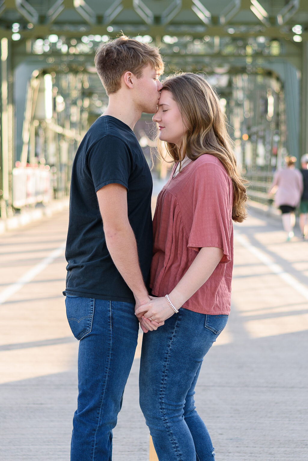 Engagement portrait session of Plymouth, MN couple at Stillwater Lift Bridge.