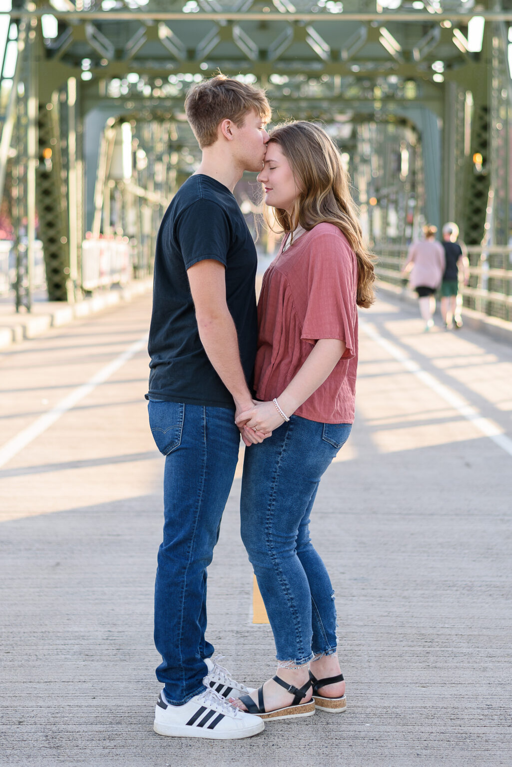 Engagement portrait session of Plymouth, MN couple at Stillwater Lift Bridge.