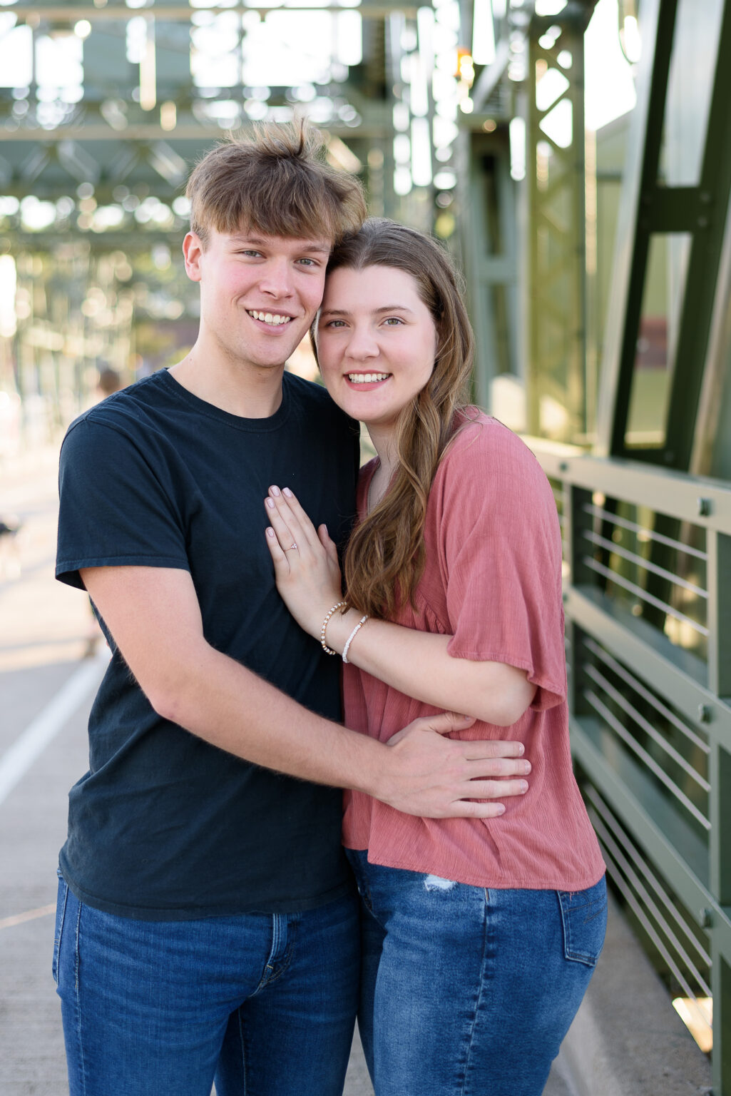 Engagement portrait session of Plymouth, MN couple at Stillwater Lift Bridge.