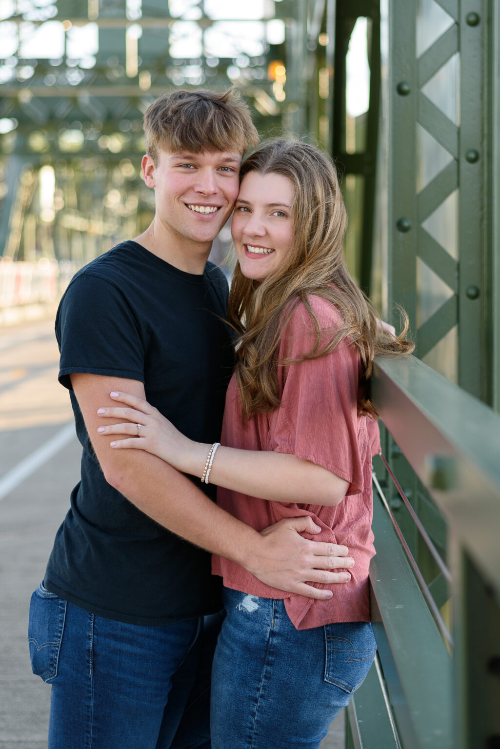 Engagement portrait session of Plymouth, MN couple at Stillwater Lift Bridge.